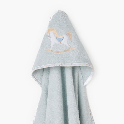 Turkish Hooded Cotton Towel with Rocking Horse applique - Blue