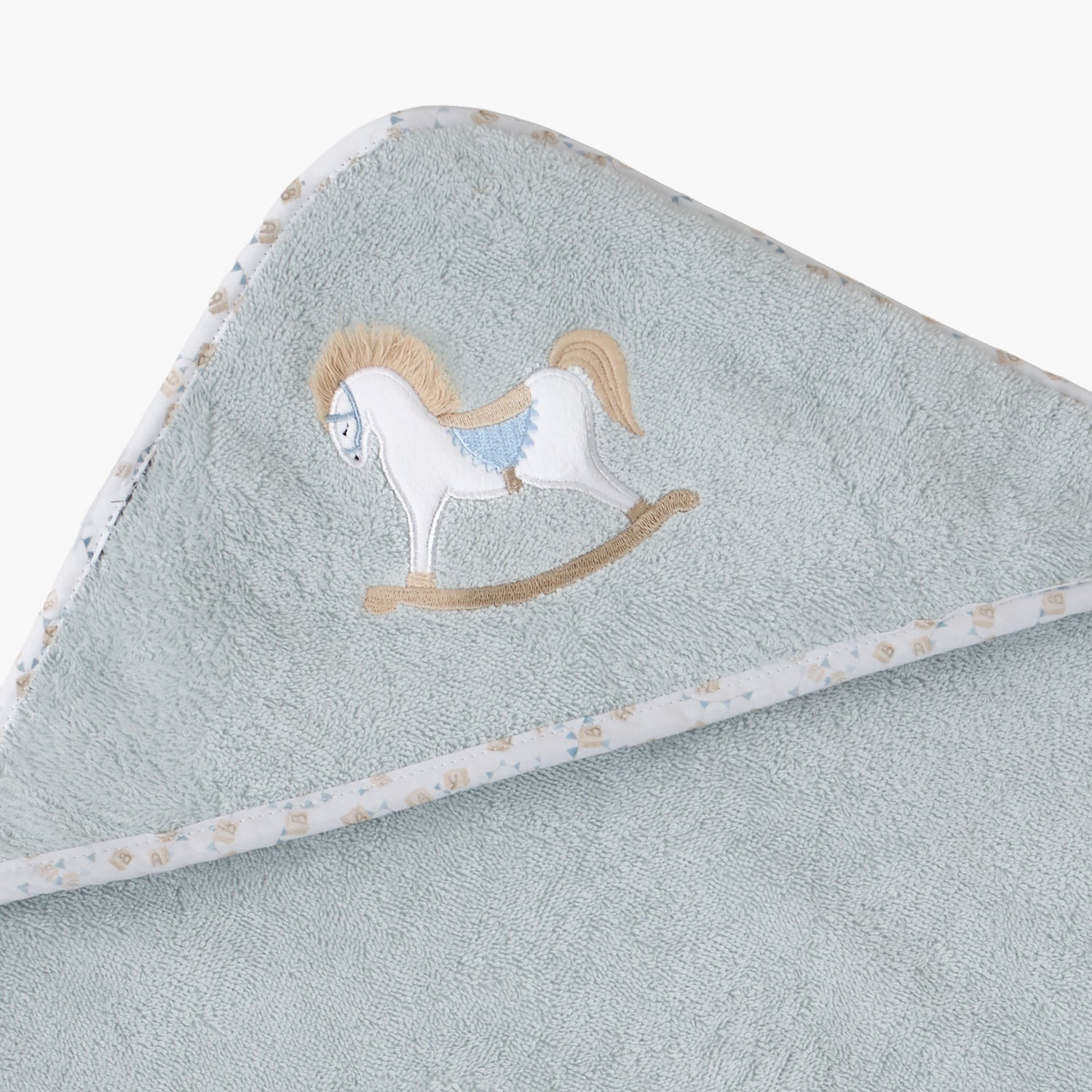 Turkish Hooded Cotton Towel with Rocking Horse applique - Blue