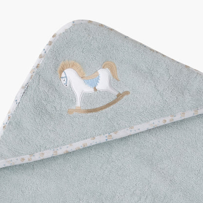 Turkish Hooded Cotton Towel with Rocking Horse applique - Blue