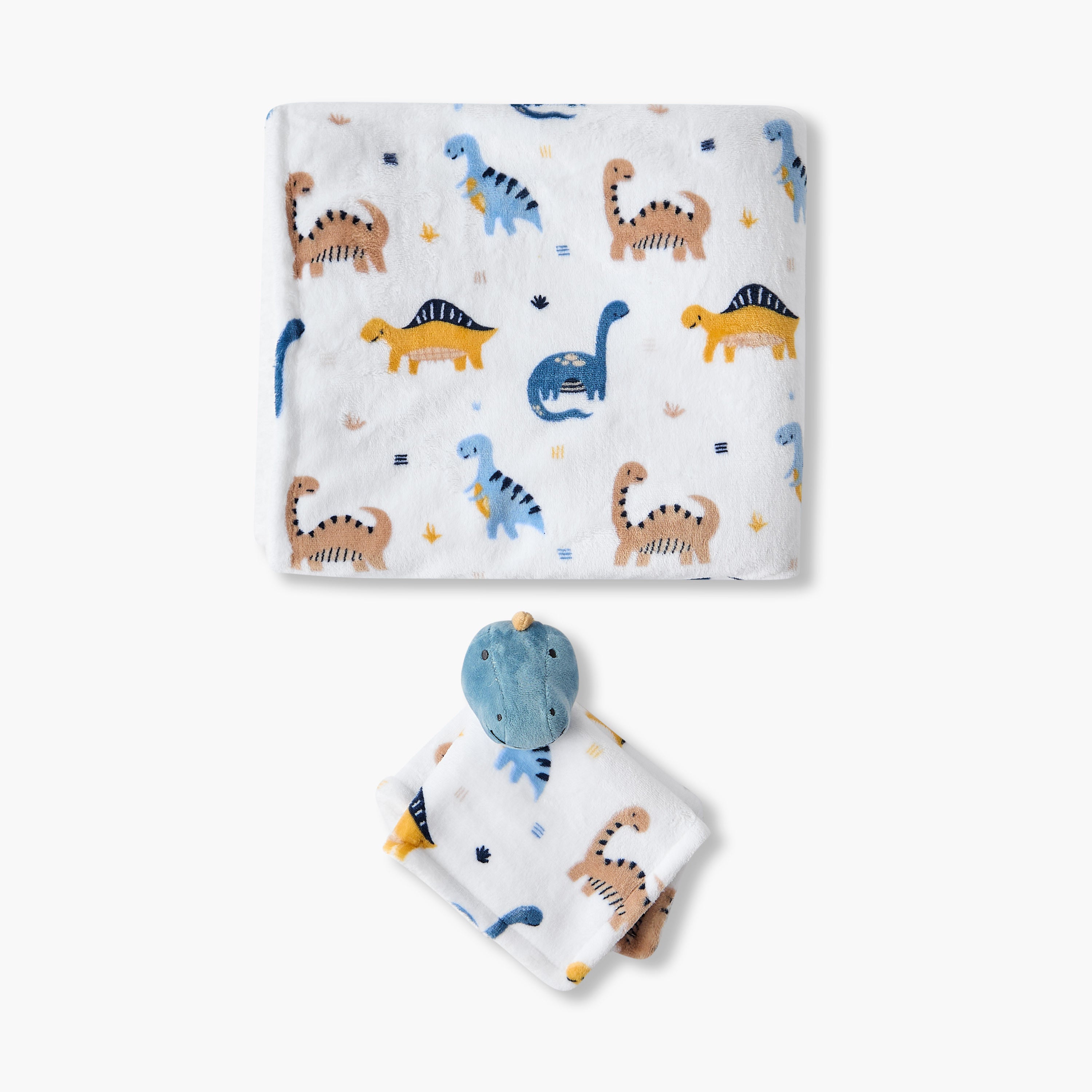 Juniors Raschel Blanket and Security Blanket with Dinosaur Print, 75x100 cm
