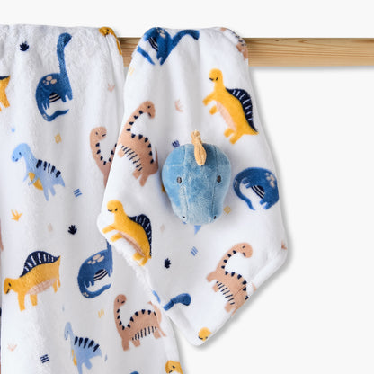 Juniors Raschel Blanket and Security Blanket with Dinosaur Print, 75x100 cm