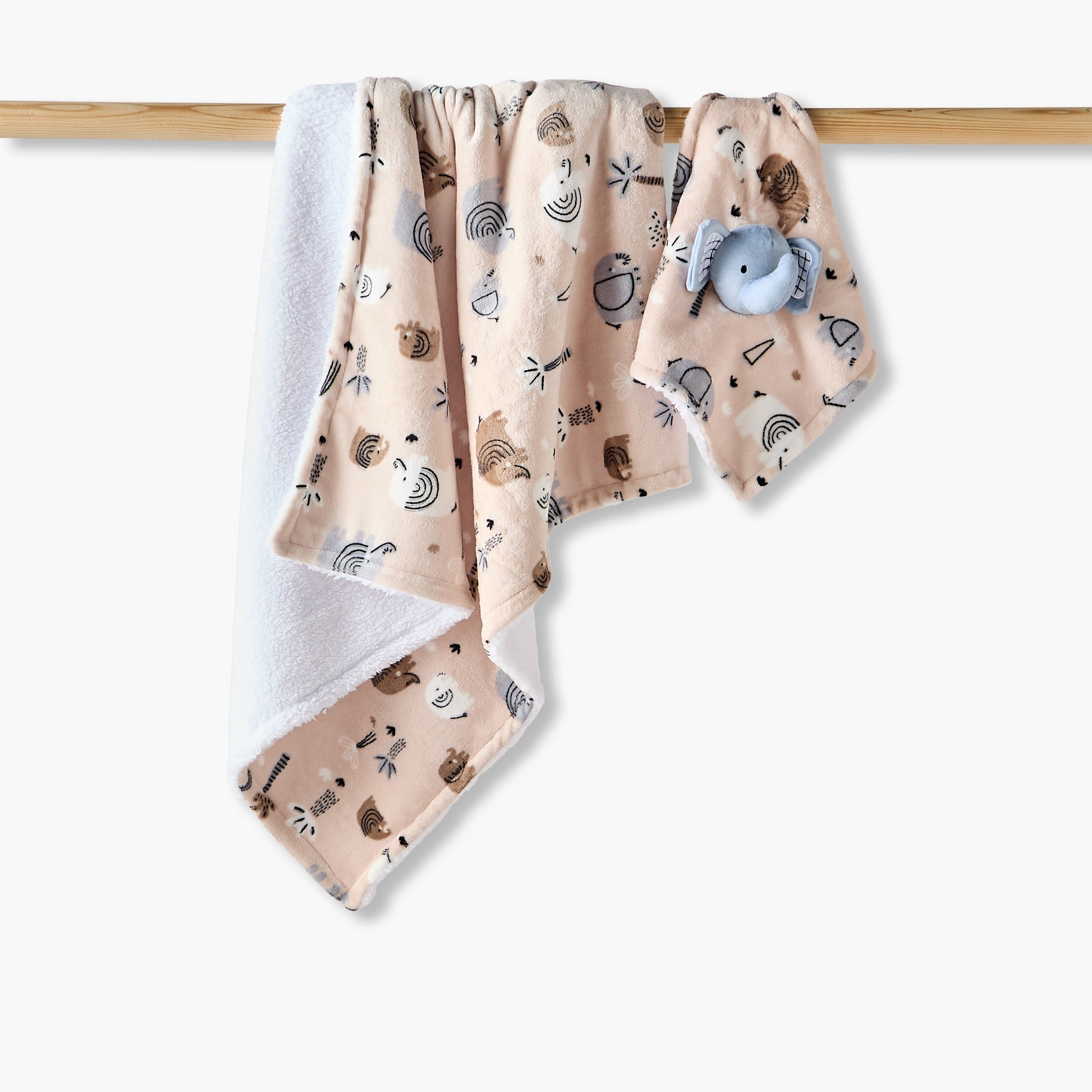 Juniors Raschel Blanket and Security Blanket with Elephant Print, 75x100 cm