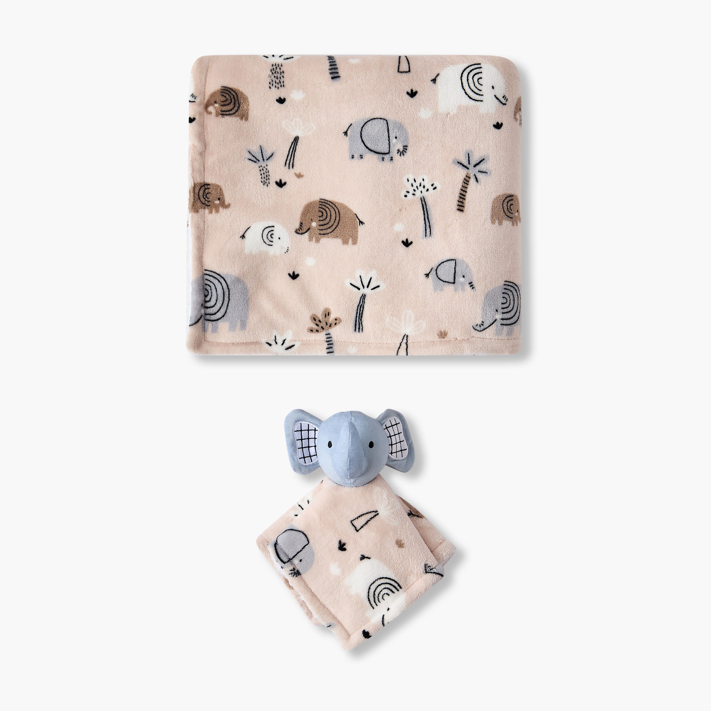 Juniors Raschel Blanket and Security Blanket with Elephant Print, 75x100 cm