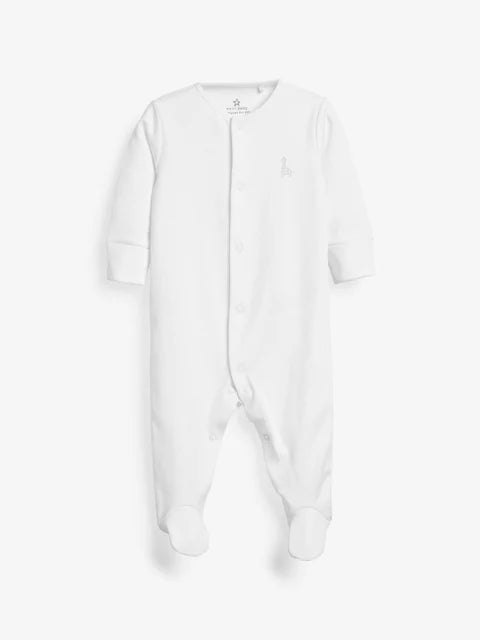 White 3 Pack 100% Cotton Baby Sleepsuits (0-18mths)