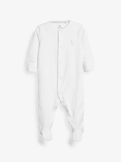 White 3 Pack 100% Cotton Baby Sleepsuits (0-18mths)