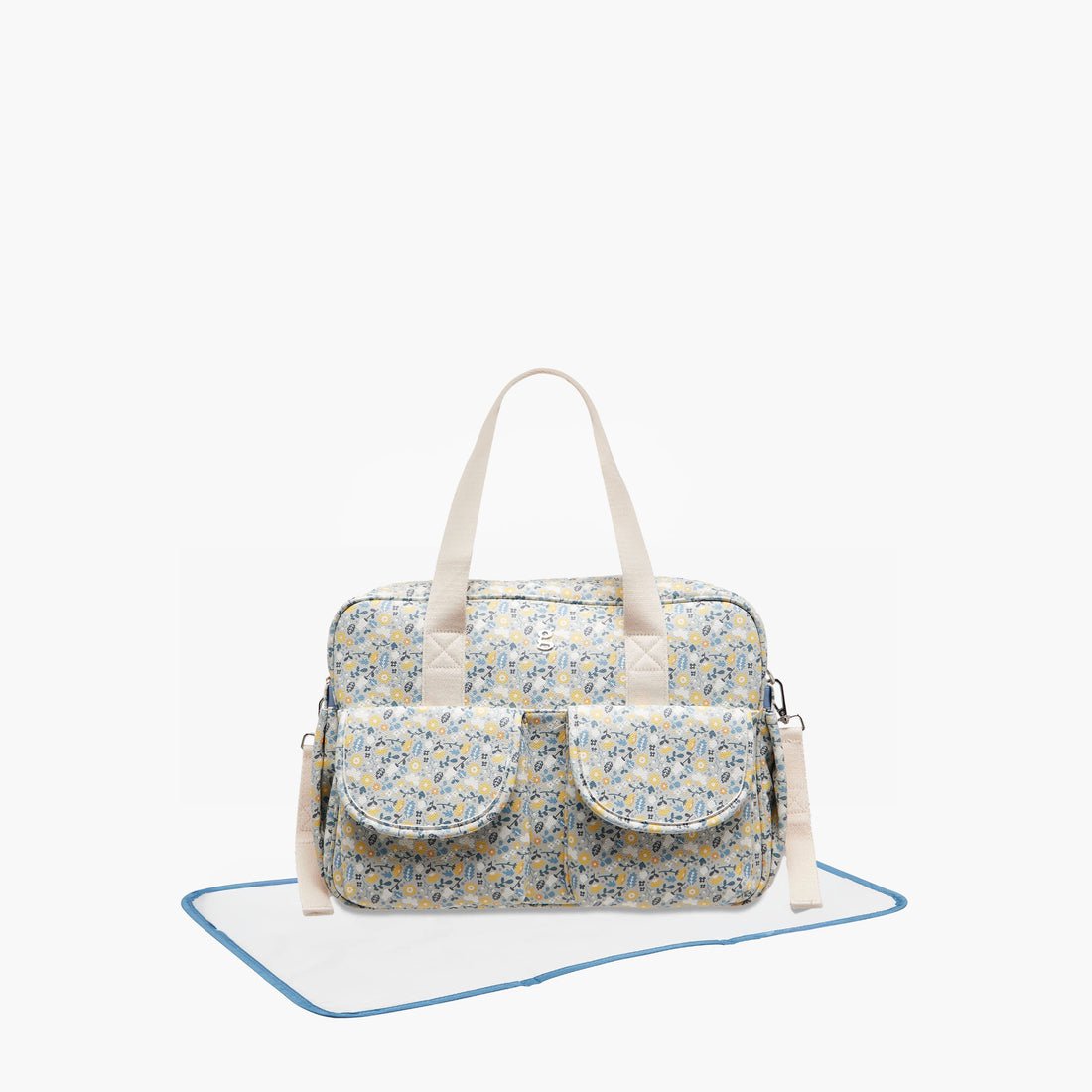 Giggles Floral Print Diaper Bag with Changing Mat - Blue