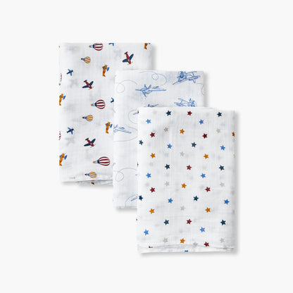Pack of 3 Juniors Receiving Blanket with Print, 100x100 cm