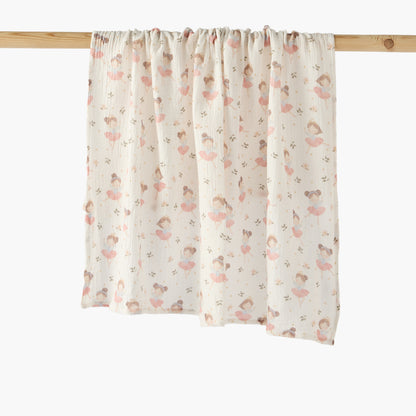 Juniors Baby Swaddle with Ballerina Print, 100x100 cm - Pink