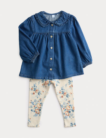 2pc Cotton Denim Blouse Outfit (0-6 Yrs) - DENIM MIX / 9-12 Months