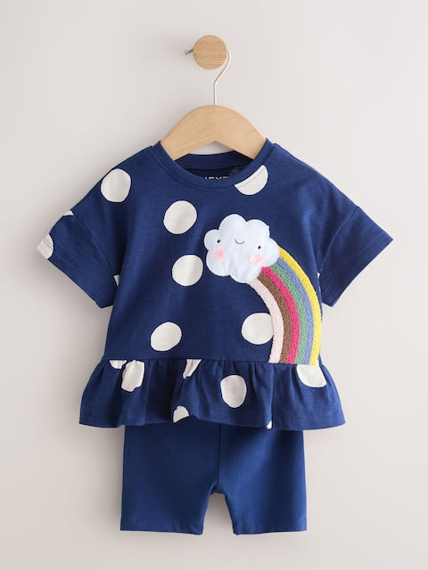 Navy Cloud Peplum Top and Cycle Shorts Set (3mths-7yrs)