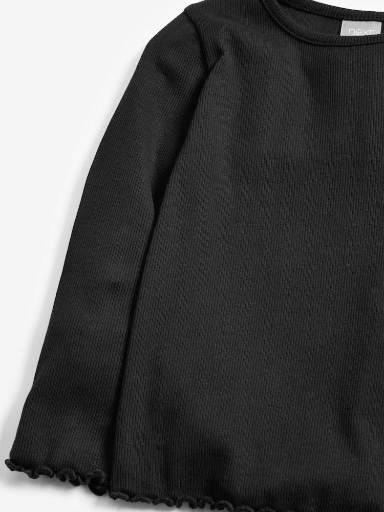 Black Cotton Rich Long Sleeve Rib T-Shirt (3mths-7yrs)
