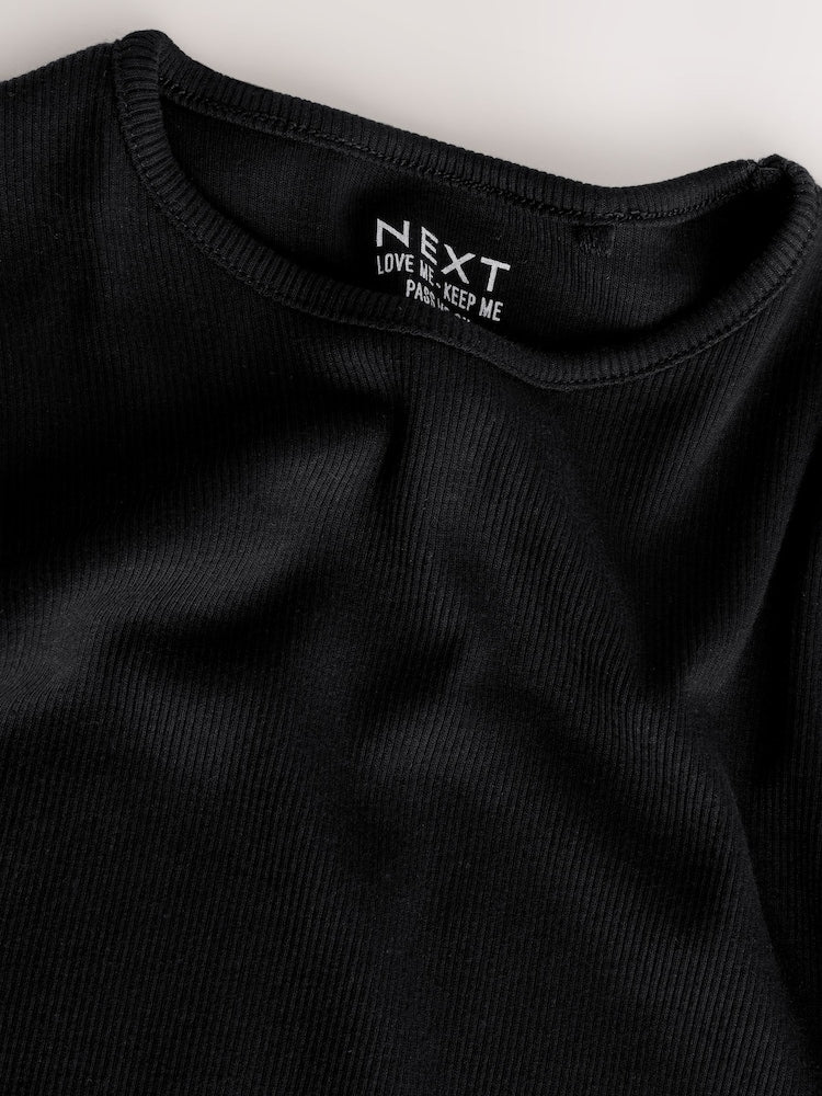 Black Cotton Rich Long Sleeve Rib T-Shirt (3mths-7yrs)