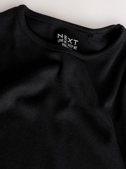 Black Cotton Rich Long Sleeve Rib T-Shirt (3mths-7yrs)