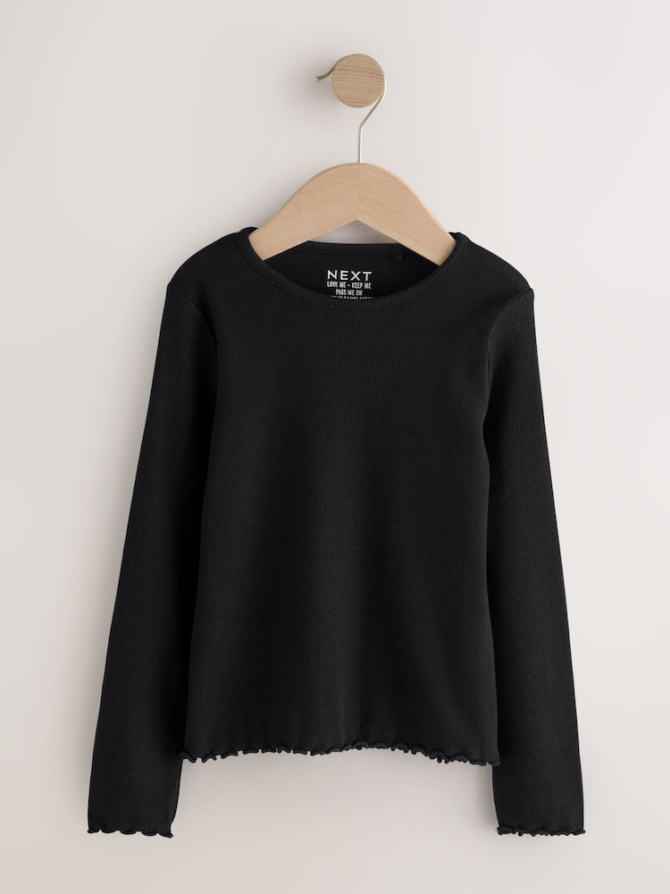 Black Cotton Rich Long Sleeve Rib T-Shirt (3mths-7yrs)
