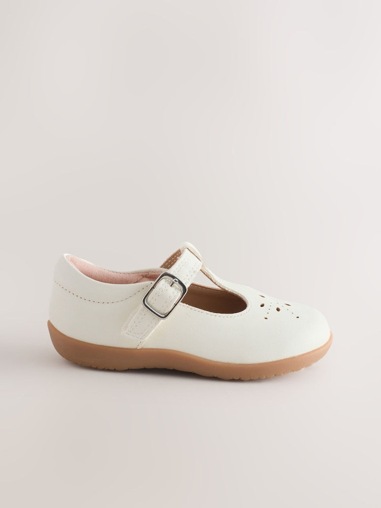 White Leather Standard Fit (F) First Walker T-Bar Touch Fastening Shoes