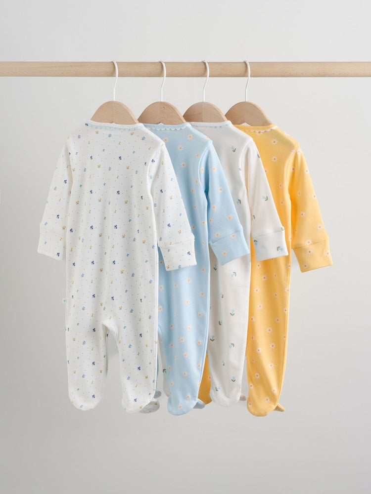 Blue/Yellow Baby Sleepsuits 4 Pack (0mths-2yrs)