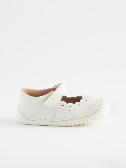 White Leather Wide Fit (G) Crawler Mary Jane Shoes
