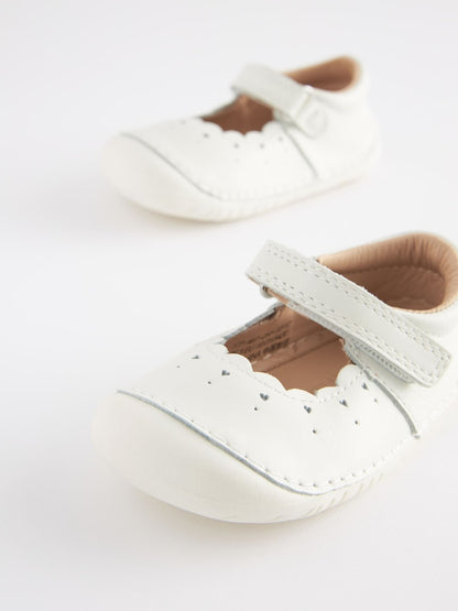 White Leather Wide Fit (G) Crawler Mary Jane Shoes