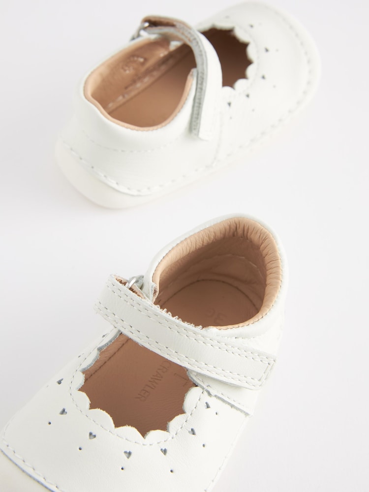 White Leather Wide Fit (G) Crawler Mary Jane Shoes