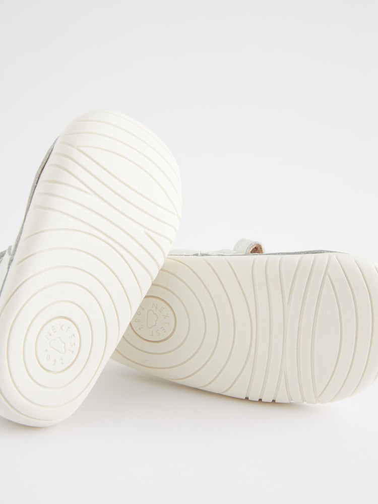 White Leather Wide Fit (G) Crawler Mary Jane Shoes