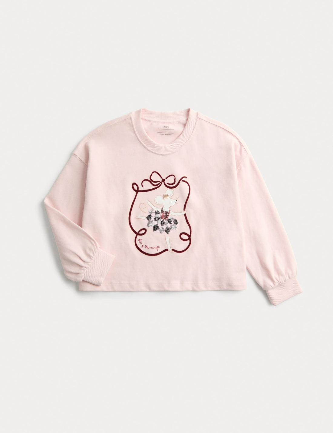 Pure Cotton Sequin Mouse Graphic T-Shirt (2-8 Yrs) - PINK / 2-3 Years