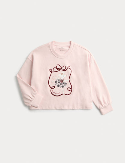 Pure Cotton Sequin Mouse Graphic T-Shirt (2-8 Yrs) - PINK / 2-3 Years