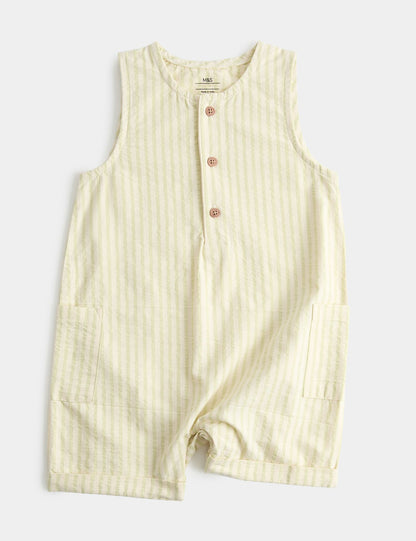 Cotton Rich Seersucker Striped Romper (0-3 Yrs) - GREEN MIX / 12-18 Months