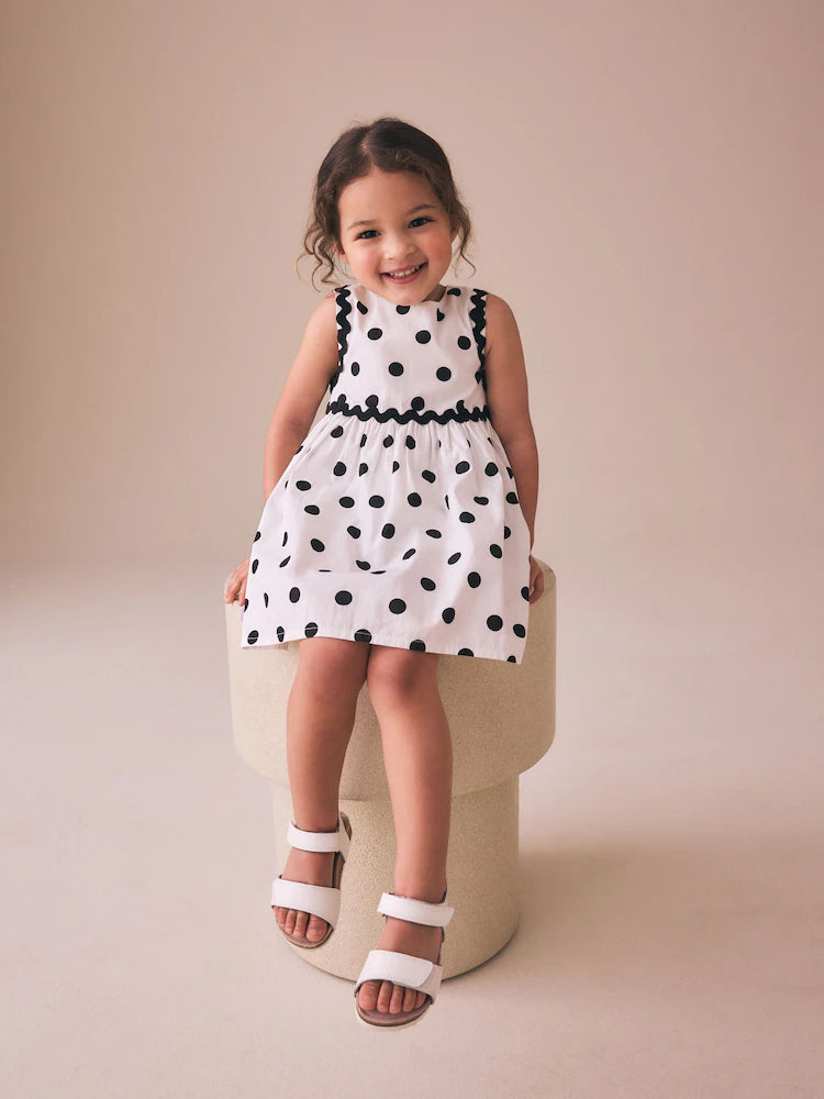 Monochrome Spot Ric Rac Dress (3mths-8yrs)