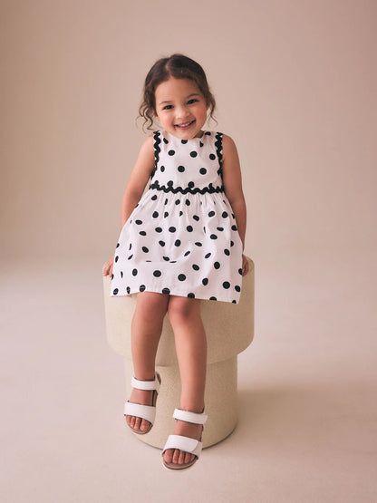 Monochrome Spot Ric Rac Dress (3mths-8yrs)
