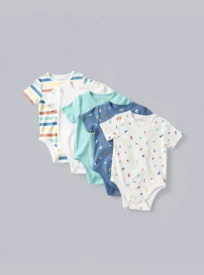 Pack of 5 - Printed Cotton Bodysuit