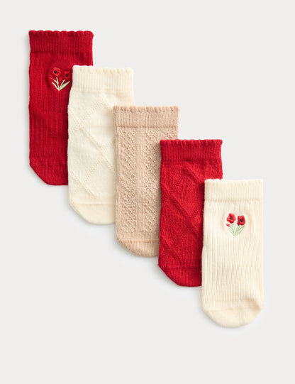 5 Pack Cotton Rich Floral Baby Socks (0 Mths - 3 Yrs) - MULTI / 2-3 Years