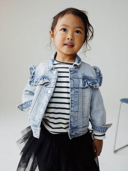 Mid Blue Denim Frill Jacket (3mths-7yrs) - Mid Blue Denim Frill / 12-18 Months (80-86cm)