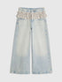 River Island Blue Wide Leg Check Frilled Waist Jeans