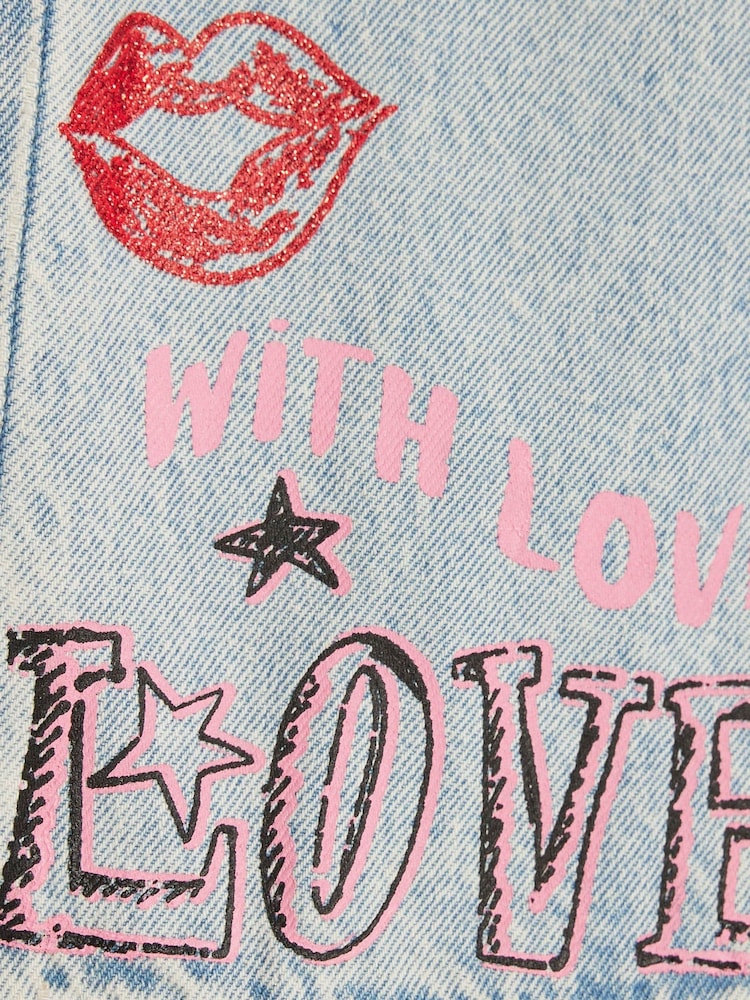 River Island Blue Light Wash Leopard Heart Straight Fit Jeans