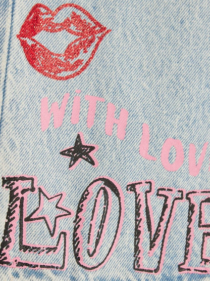 River Island Blue Light Wash Leopard Heart Straight Fit Jeans