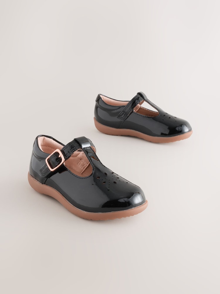 Black Patent Leather Standard Fit (F) First Walker T-Bar Touch Fastening Shoes - Black Patent Leather / EU 19.5 (UK 3.5)