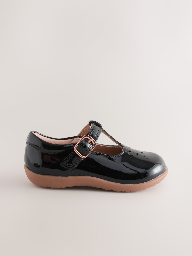 Black Patent Leather Standard Fit (F) First Walker T-Bar Touch Fastening Shoes