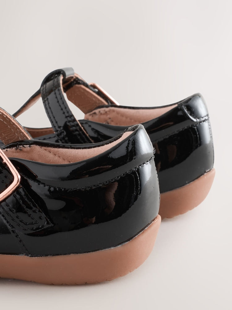 Black Patent Leather Standard Fit (F) First Walker T-Bar Touch Fastening Shoes