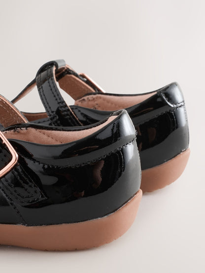 Black Patent Leather Standard Fit (F) First Walker T-Bar Touch Fastening Shoes
