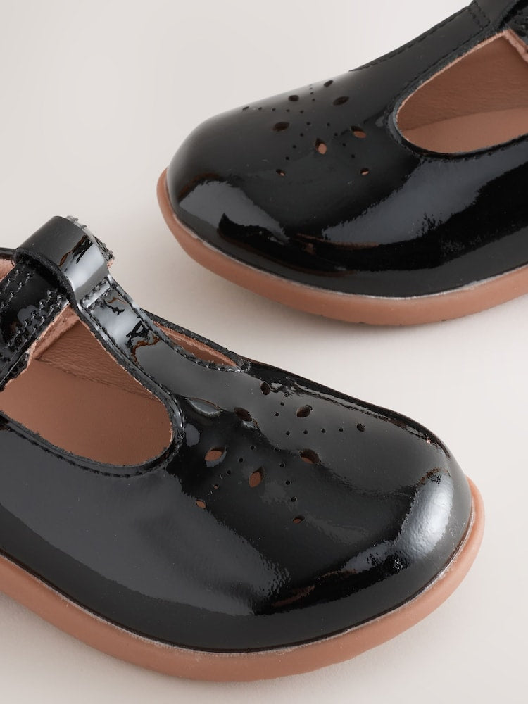 Black Patent Leather Standard Fit (F) First Walker T-Bar Touch Fastening Shoes