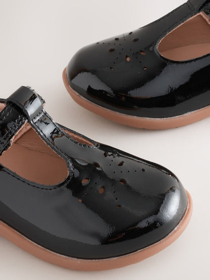 Black Patent Leather Standard Fit (F) First Walker T-Bar Touch Fastening Shoes