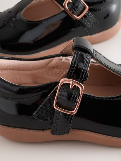 Black Patent Leather Standard Fit (F) First Walker T-Bar Touch Fastening Shoes