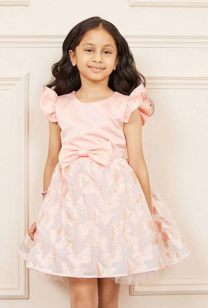 Styli Butterfly Embroidery Bow Detail A-Line Dress with Tie Up