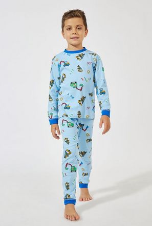 Styli Cartoon Printed Cotton Long Sleeve T-Shirt &amp; Pyjama Set