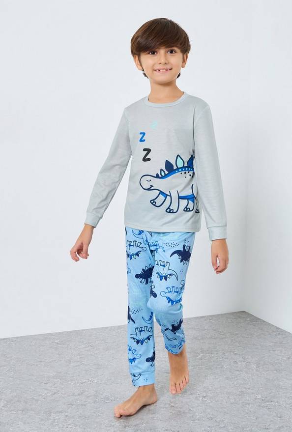Styli Printed Long Sleeve T-Shirt and Pyjama Set