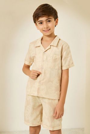 Styli Boys Beige Tropical Print Shirt and Shorts Set