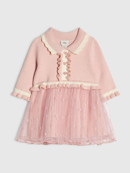 River Island Pink Tulle Hybrid Knit Dress - Pink / Up To 3 Months (50 - 62cm)