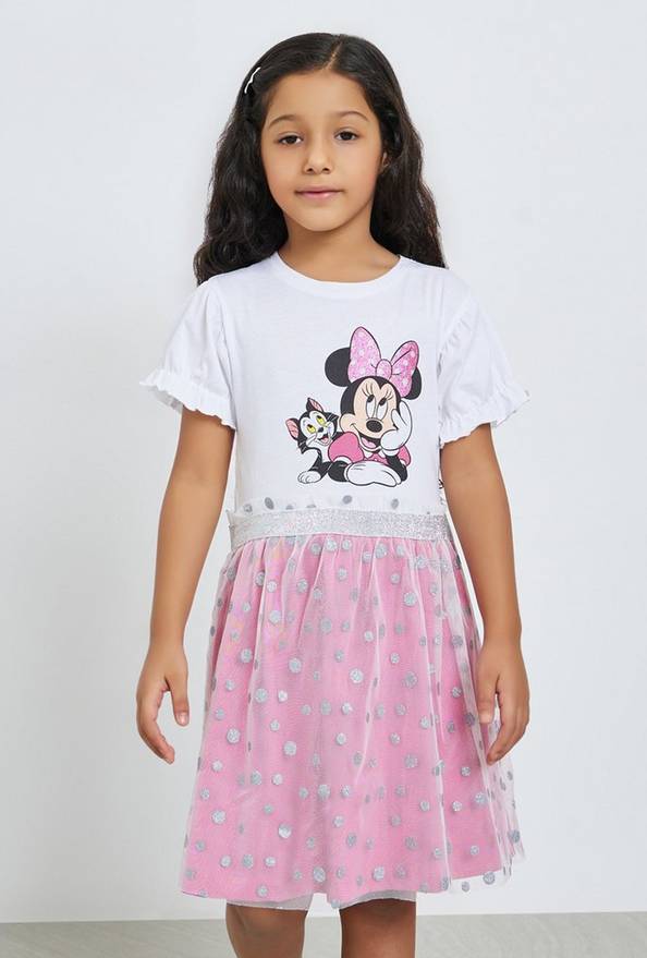Styli Girls Pink Minnie Mouse Print Dress