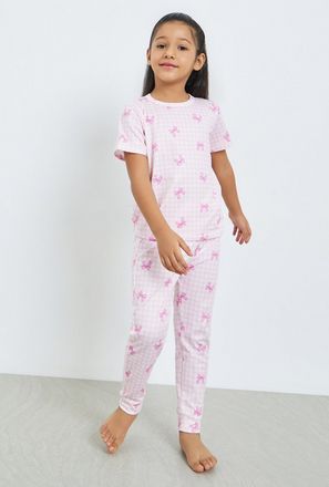 Styli Girls All-Over Bow Print Top and Pyjama Set