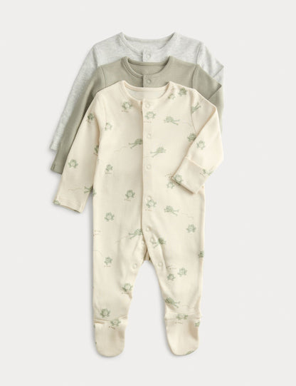 3 Pack Pure Cotton Frog Sleepsuits (0 Mths-3 Yrs) - GREY MIX / 12-18 Months